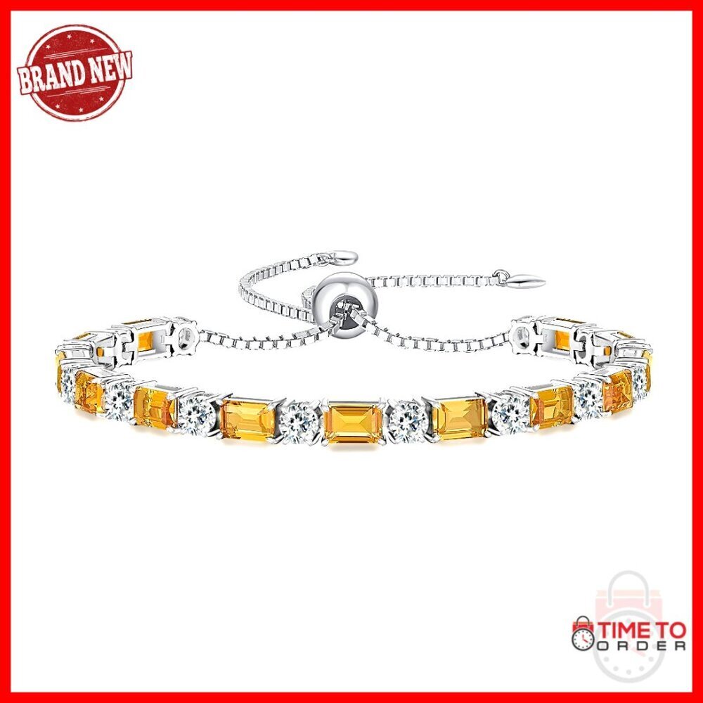 Adjustable Sterling Silver Tennis Bracelet with Birthstones, 6-9 Inch